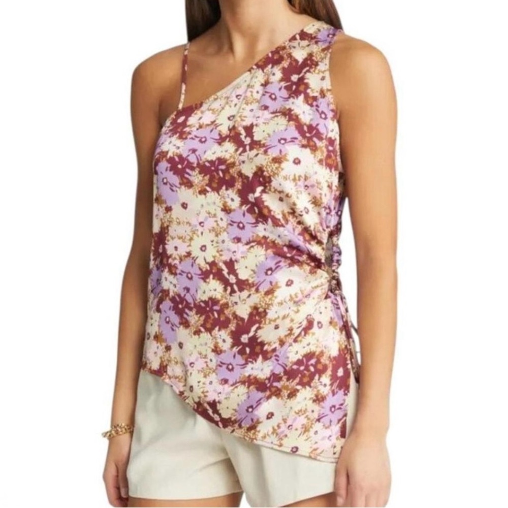 Open Edit Floral One-Shoulder Top with Adjustable Keyhole Side